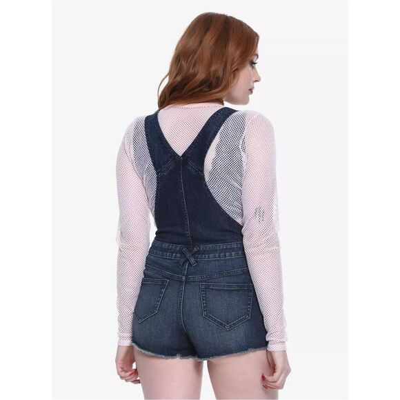 Junior Womens Hot Topic Blackheart Indigo Star Shortalls Denim Jean Overalls - 3 - Picture 2 of 3